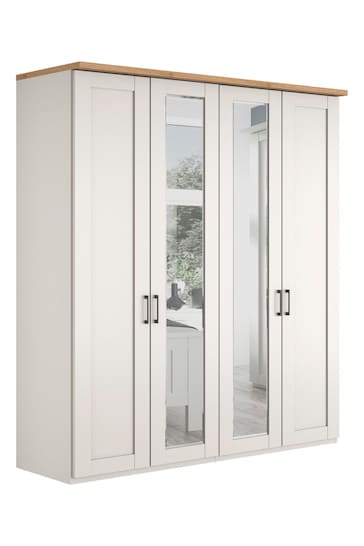 Wiemann White Truro 4 Door Wood and Mirror Semi Fitted Wardrobe