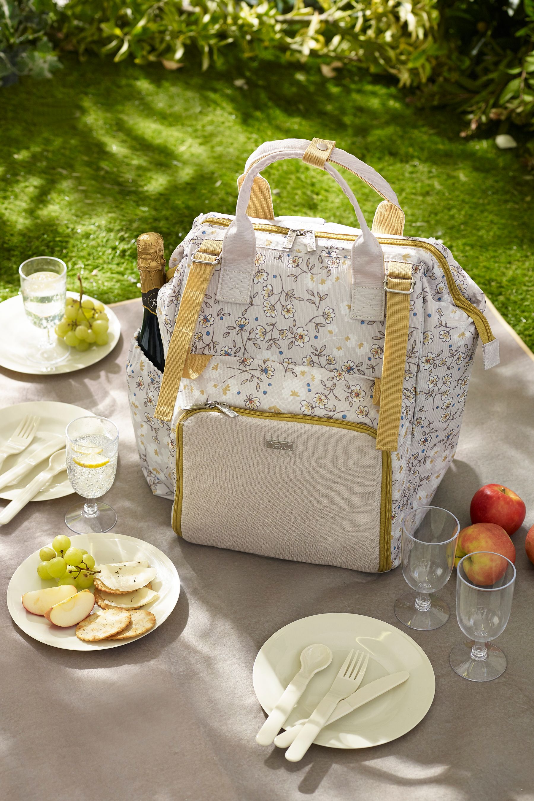 Buy Ochre Cream Ditsy Floral Filled Picnic Backpack from Next Luxembourg