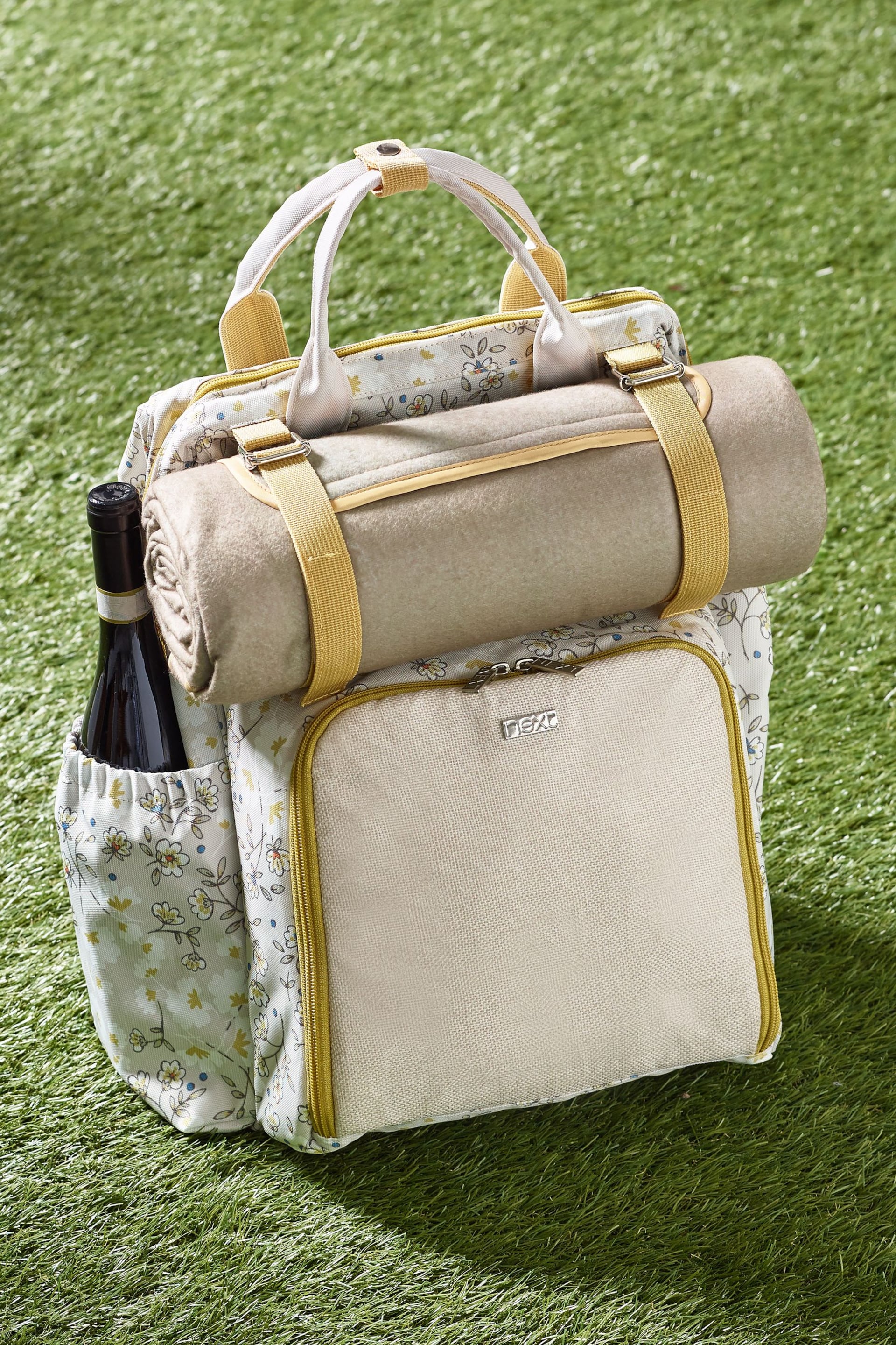 Ochre / Cream Ditsy Floral Filled Picnic Backpack - Image 3 of 6