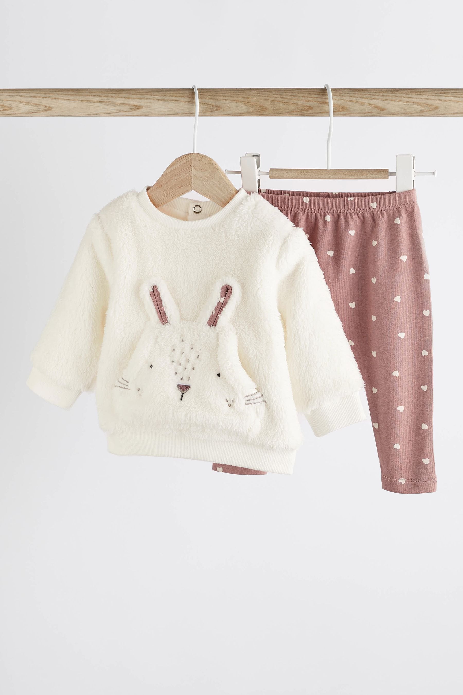 Buy White Pink Bunny Cosy Fleece Baby Jumper and Leggings 2 Piece Set from Next Luxembourg