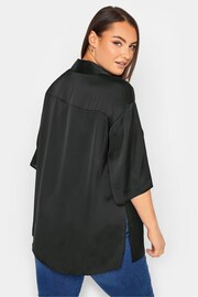 Yours Curve Black Collared 3/4 Sleeved Shirt - Image 2 of 4