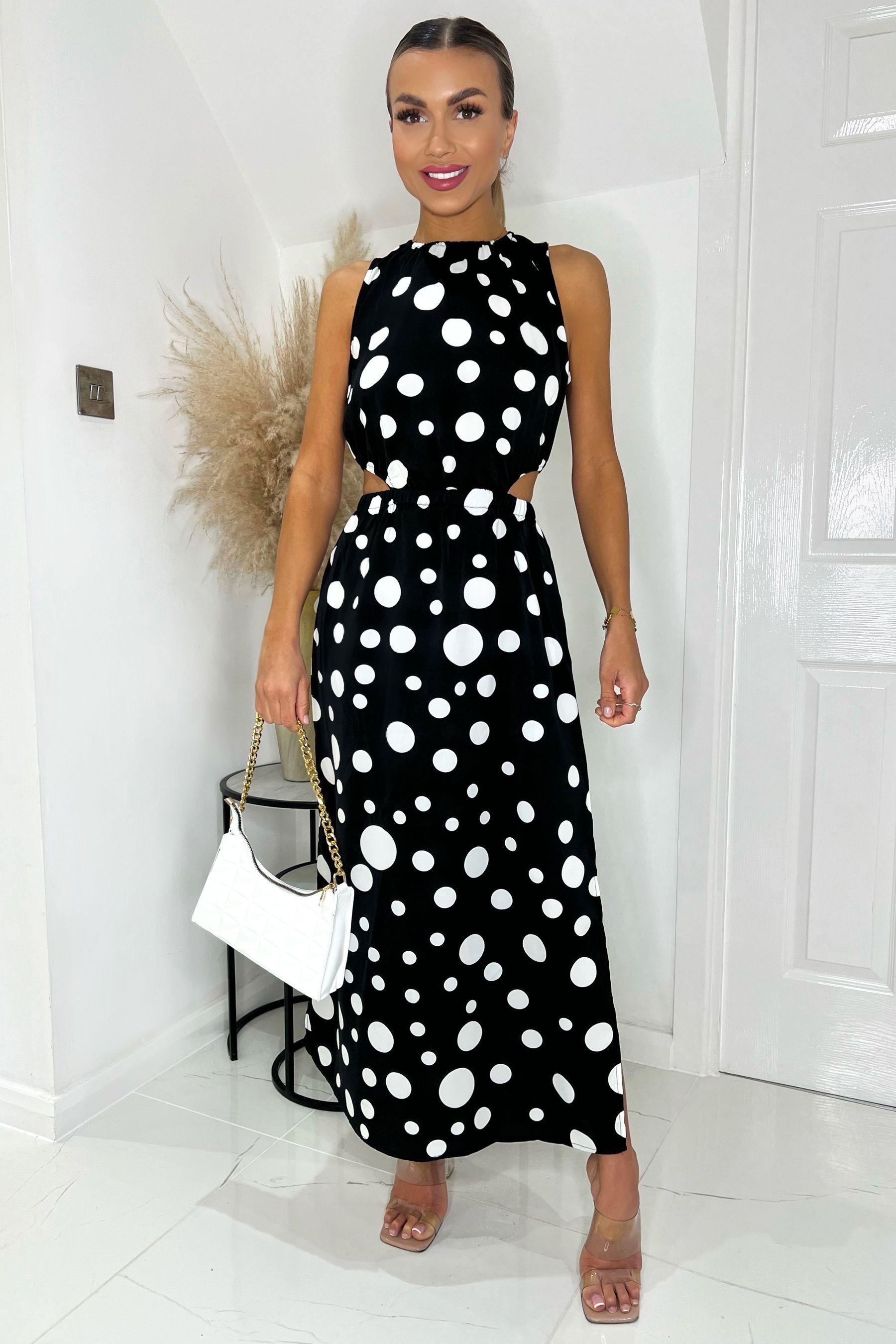 Buy AX Paris Black and White Polka Dot Cut Out Midi Dress from Next Luxembourg