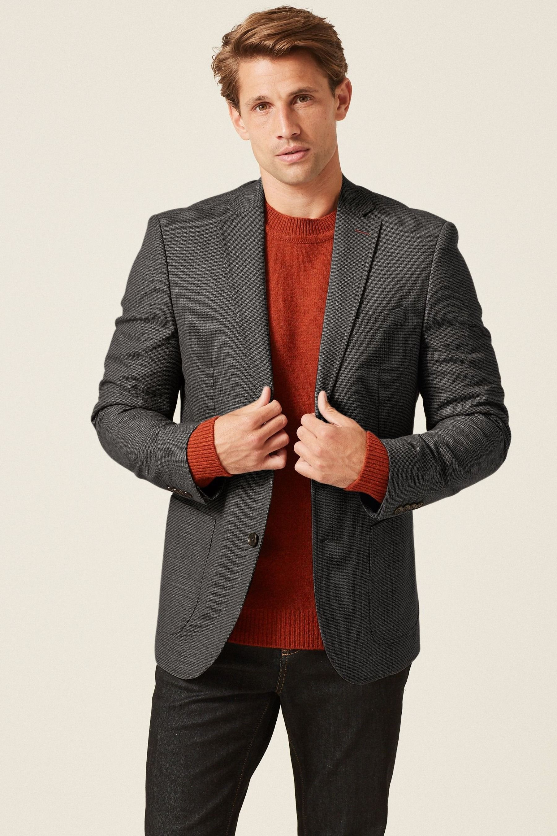 Buy Charcoal Grey Slim Fit Textured Smart Blazer from the Next UK online shop
