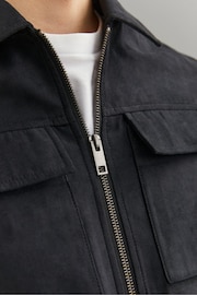 JACK & JONES Black Faux Leather Utility Zip Up Jacket - Image 6 of 7