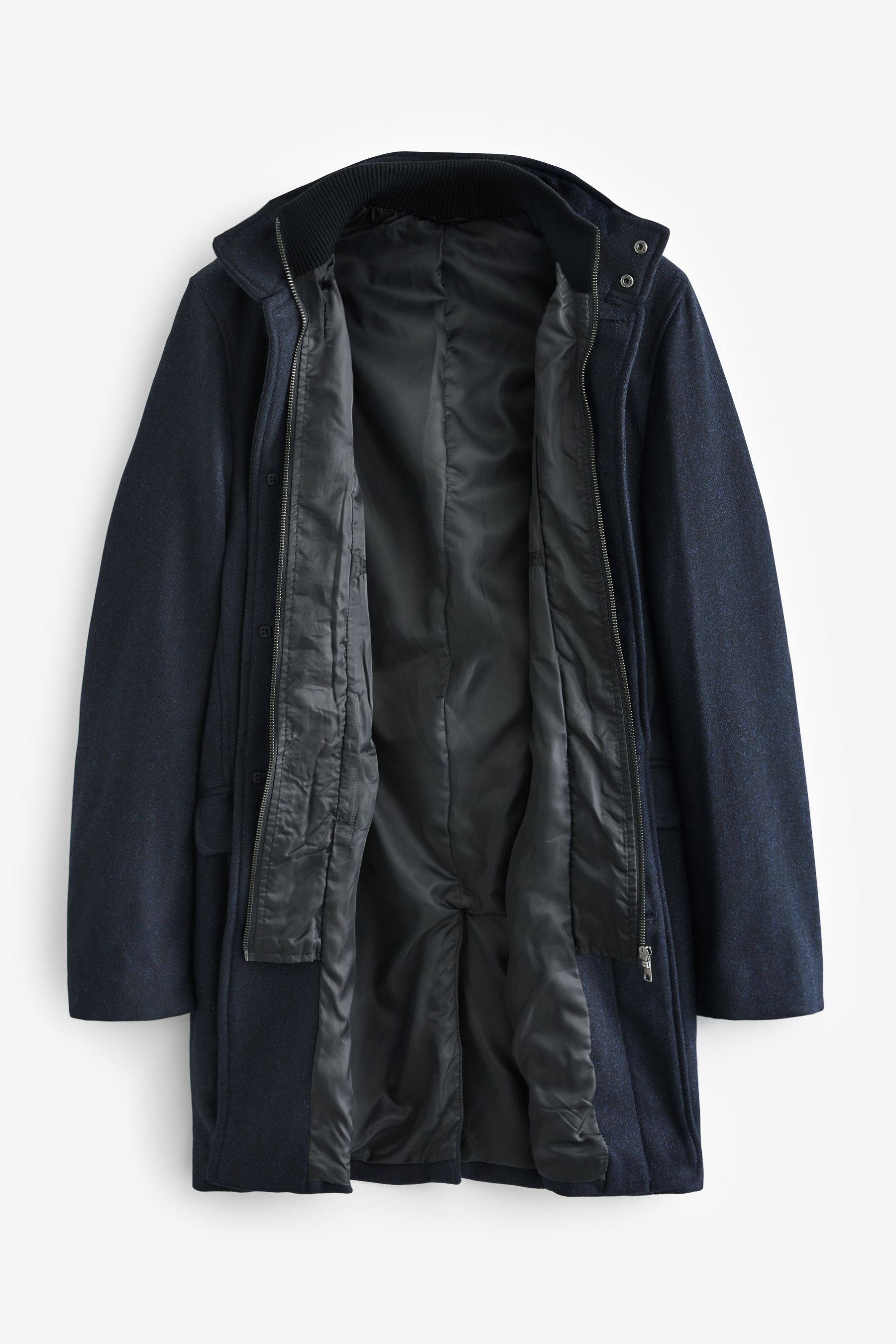 Buy Navy Blue Wool Blend Mock Gilet Herringbone Padded Coat from the Next UK online shop