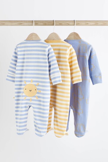 Yellow Baby Zip Sleepsuits 3 Pack (0mths-2yrs)