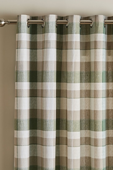 Catherine Lansfield Grey Brushed Cotton Thermal Check Eyelet Curtains