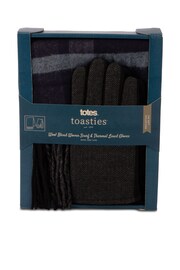 Totes Grey Wool Blend Check Scarf and Thermal Lined Mens Glove Set - Image 3 of 4