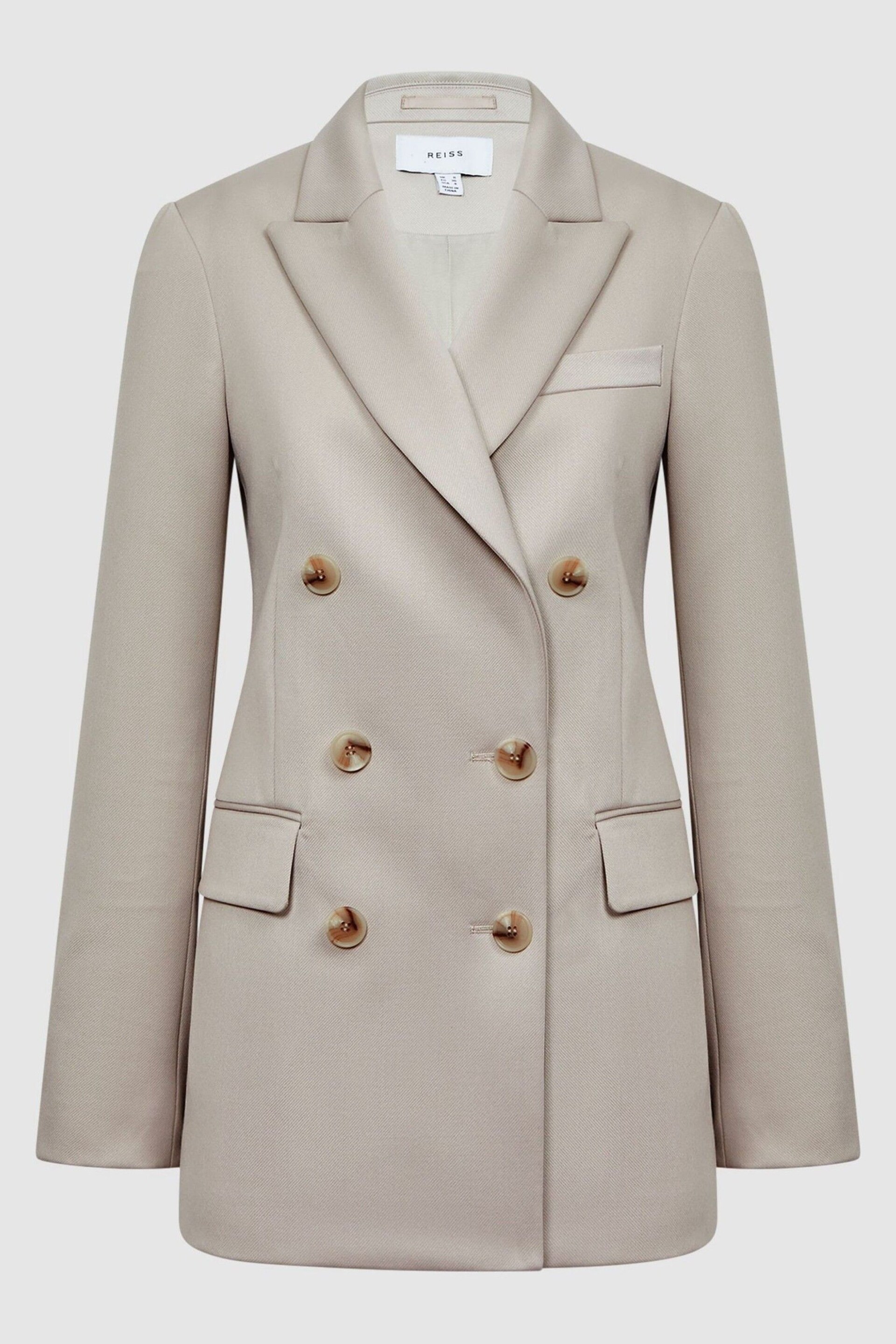Reiss Neutral Astrid Petite Double Breasted Wool Blend Blazer - Image 2 of 6