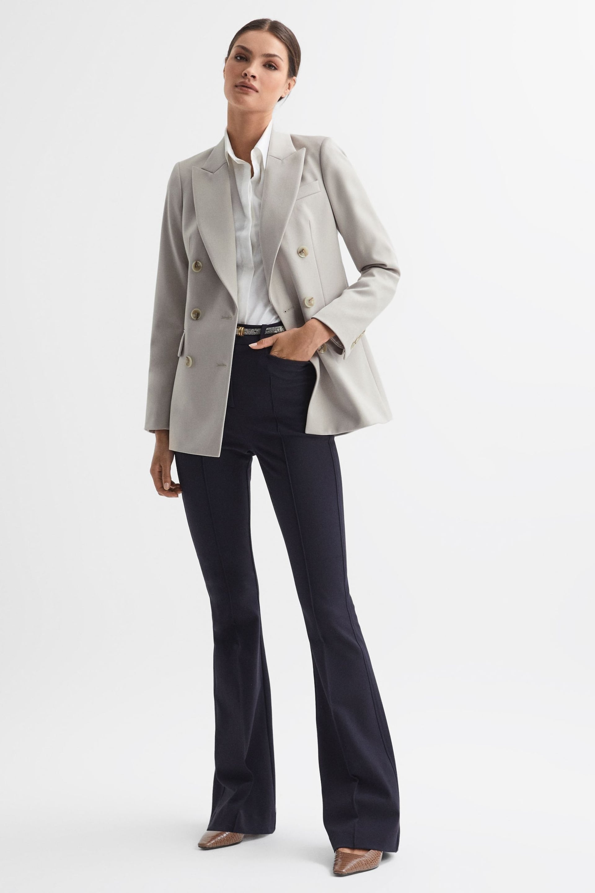 Reiss Neutral Astrid Petite Double Breasted Wool Blend Blazer - Image 5 of 6