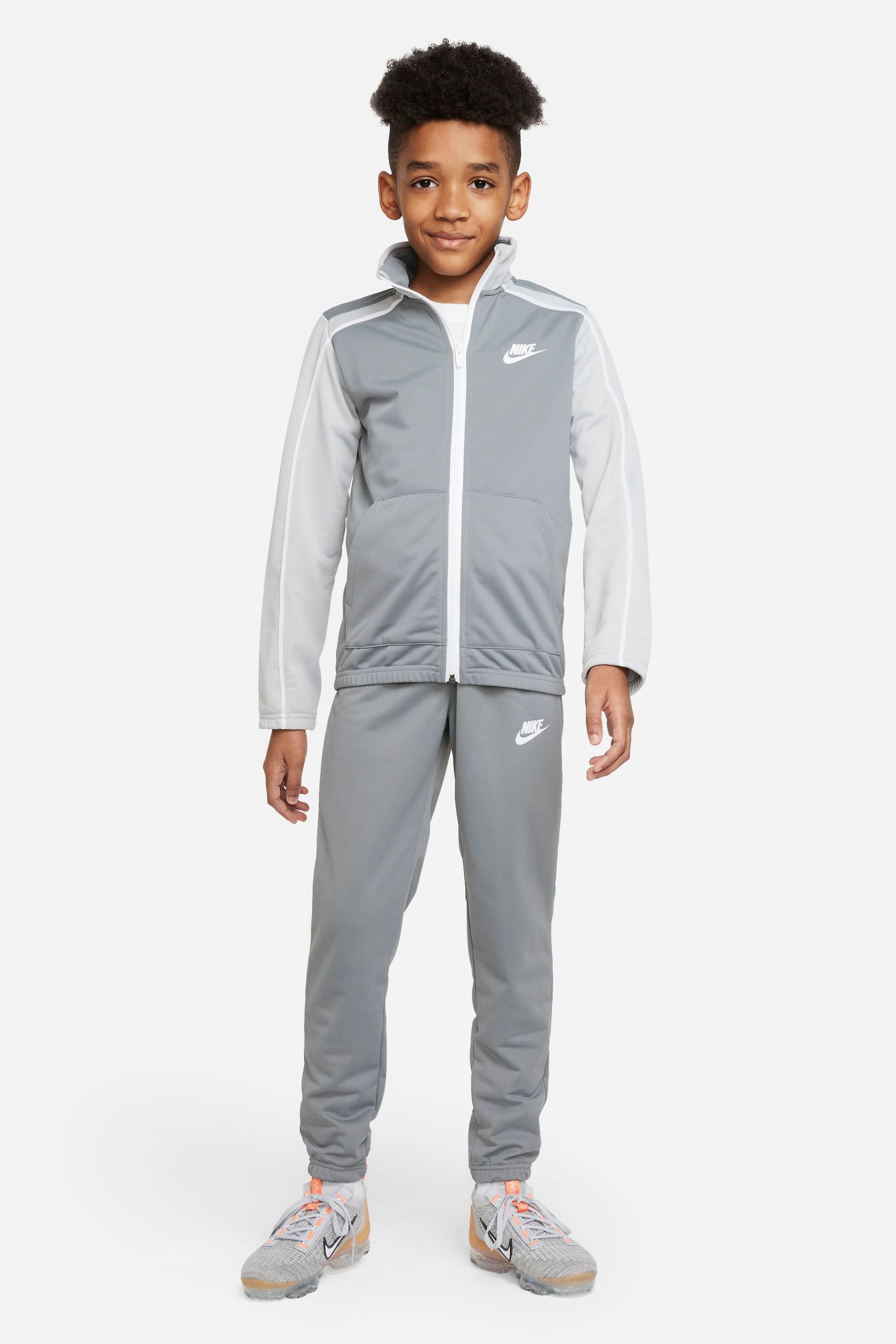Grey and white nike tracksuit top