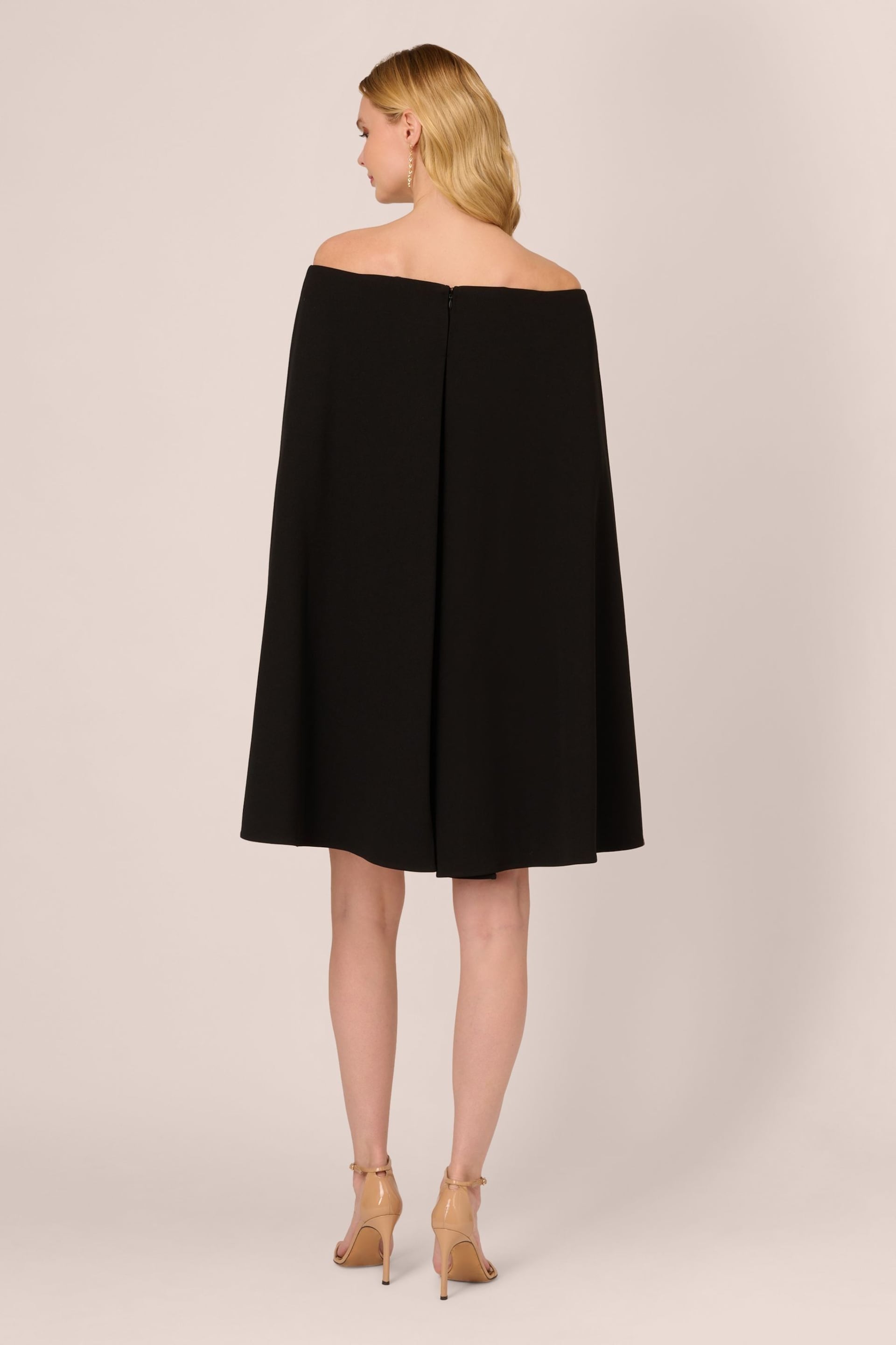 Adrianna Papell Off Shoulder Cape Black Dress - Image 2 of 7