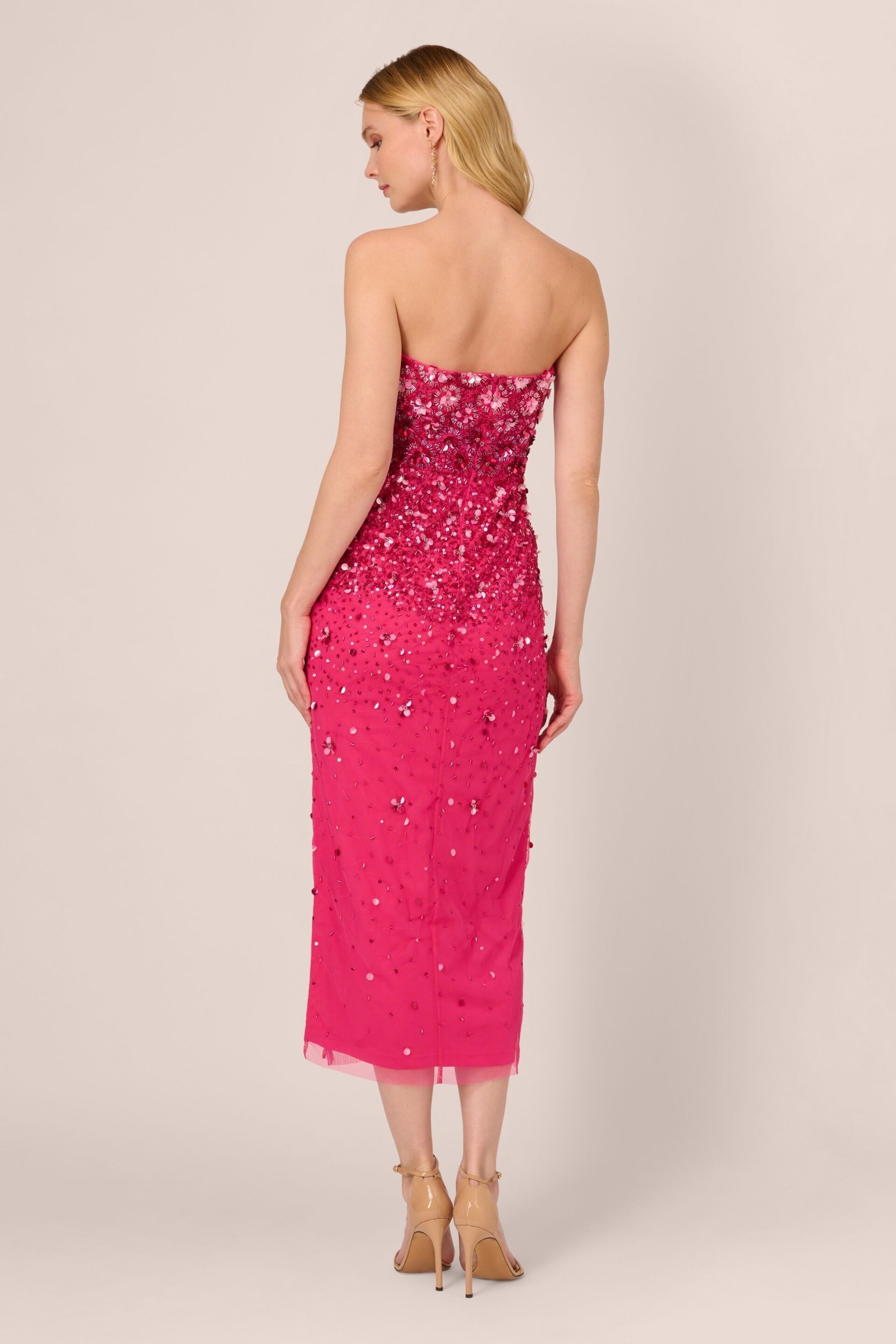 Adrianna Papell Pink Beaded Strapless Dress - Image 2 of 7