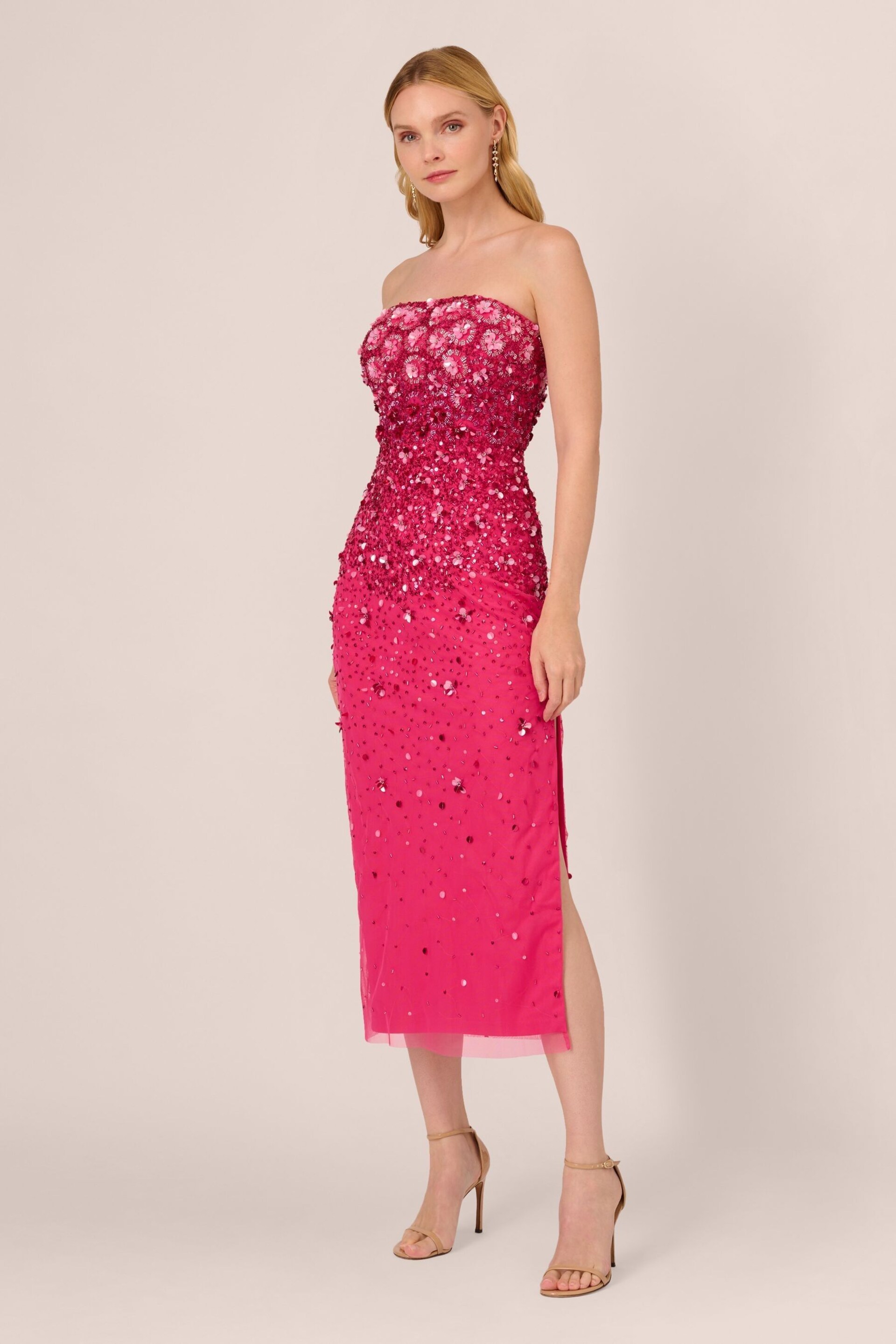 Adrianna Papell Pink Beaded Strapless Dress - Image 3 of 7