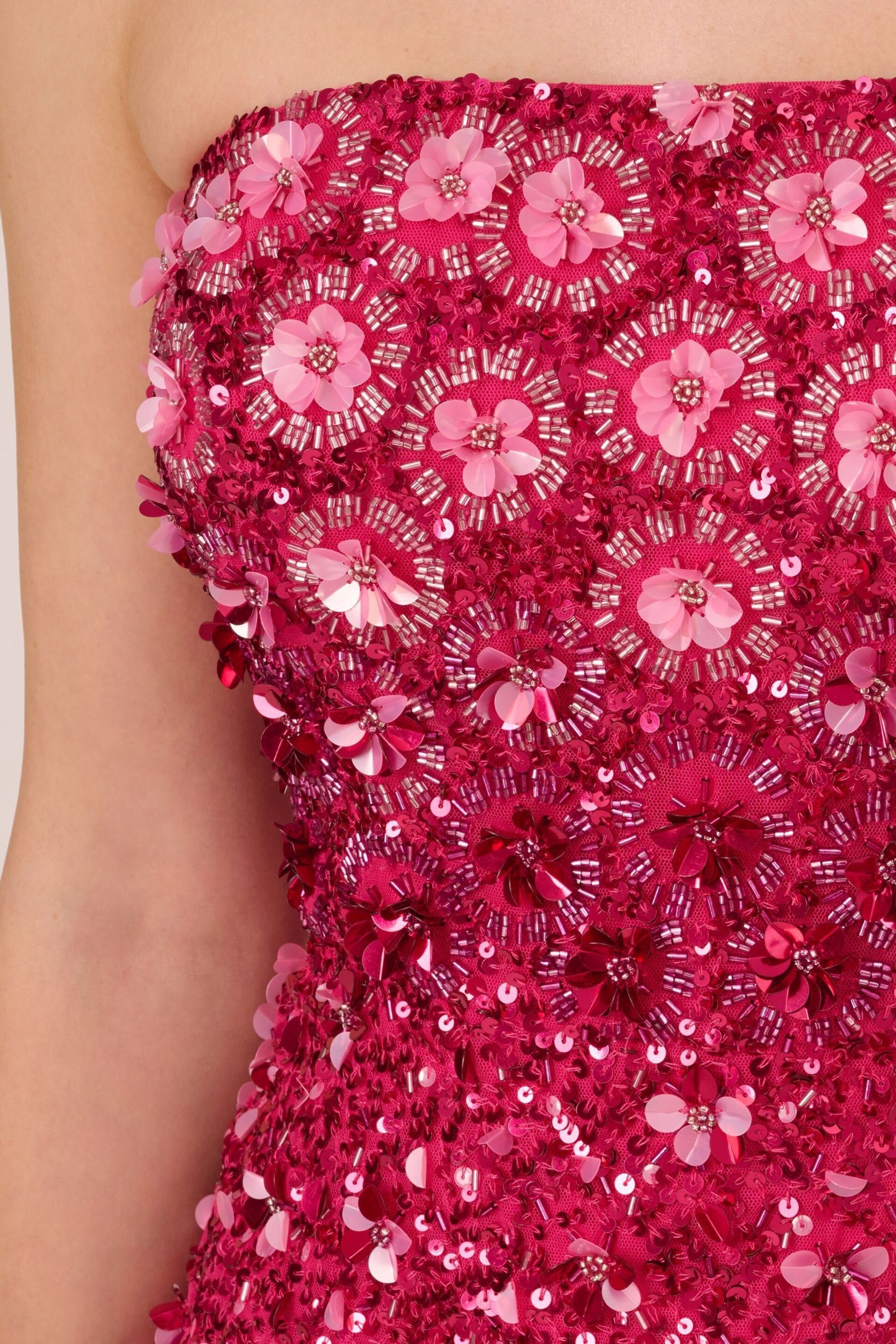 Adrianna Papell Pink Beaded Strapless Dress - Image 5 of 7