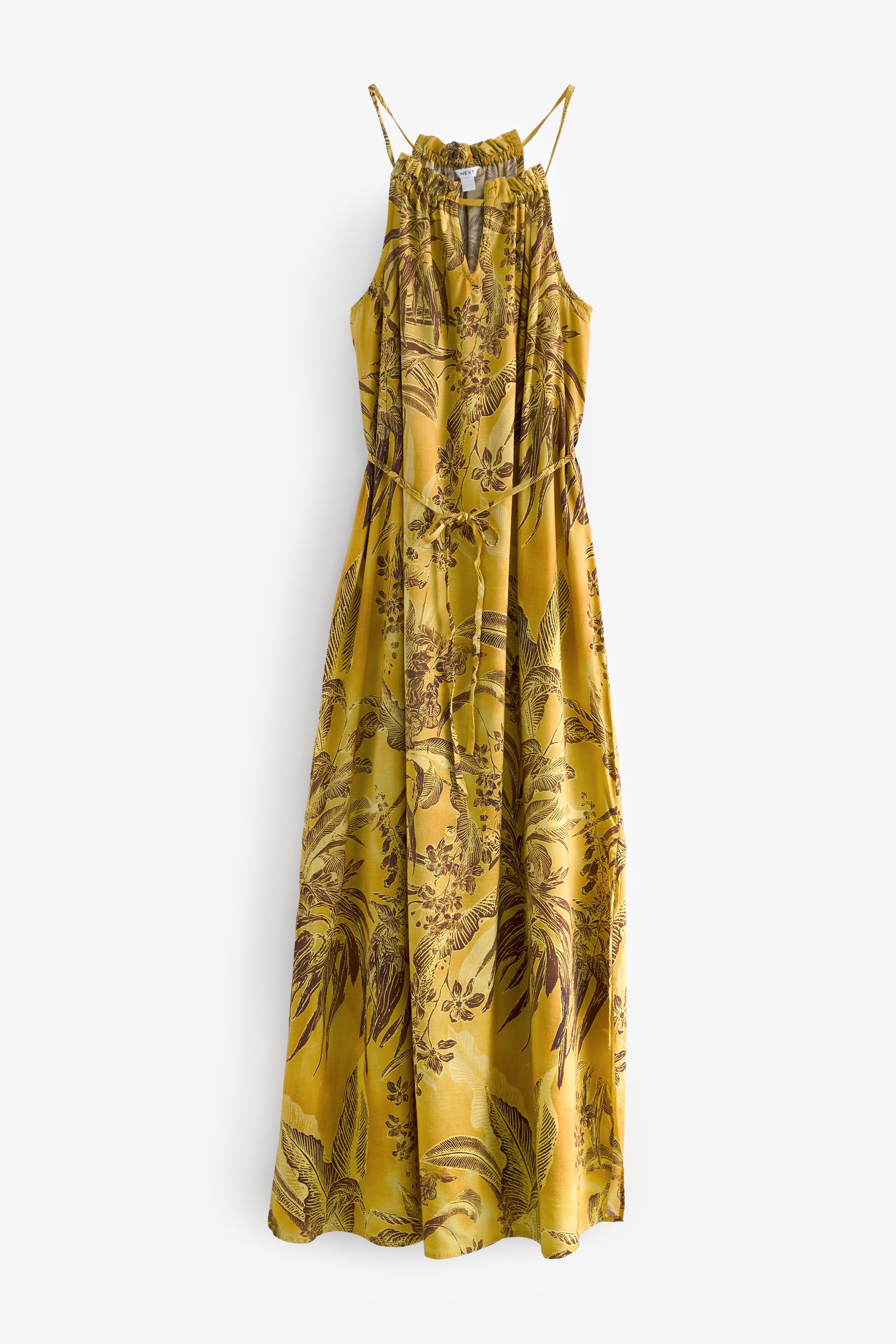 Yellow leaf print dress hot sale