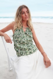 Green Tile Print Notch Neck Cami Top - Image 2 of 6