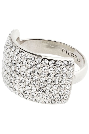 PILGRIM Silver Tone Aspen Recycled Crystal Adjustable Ring