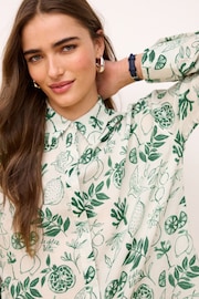 Ecru White/Green Print Long Sleeve Collared Summer Shirt - Image 4 of 6