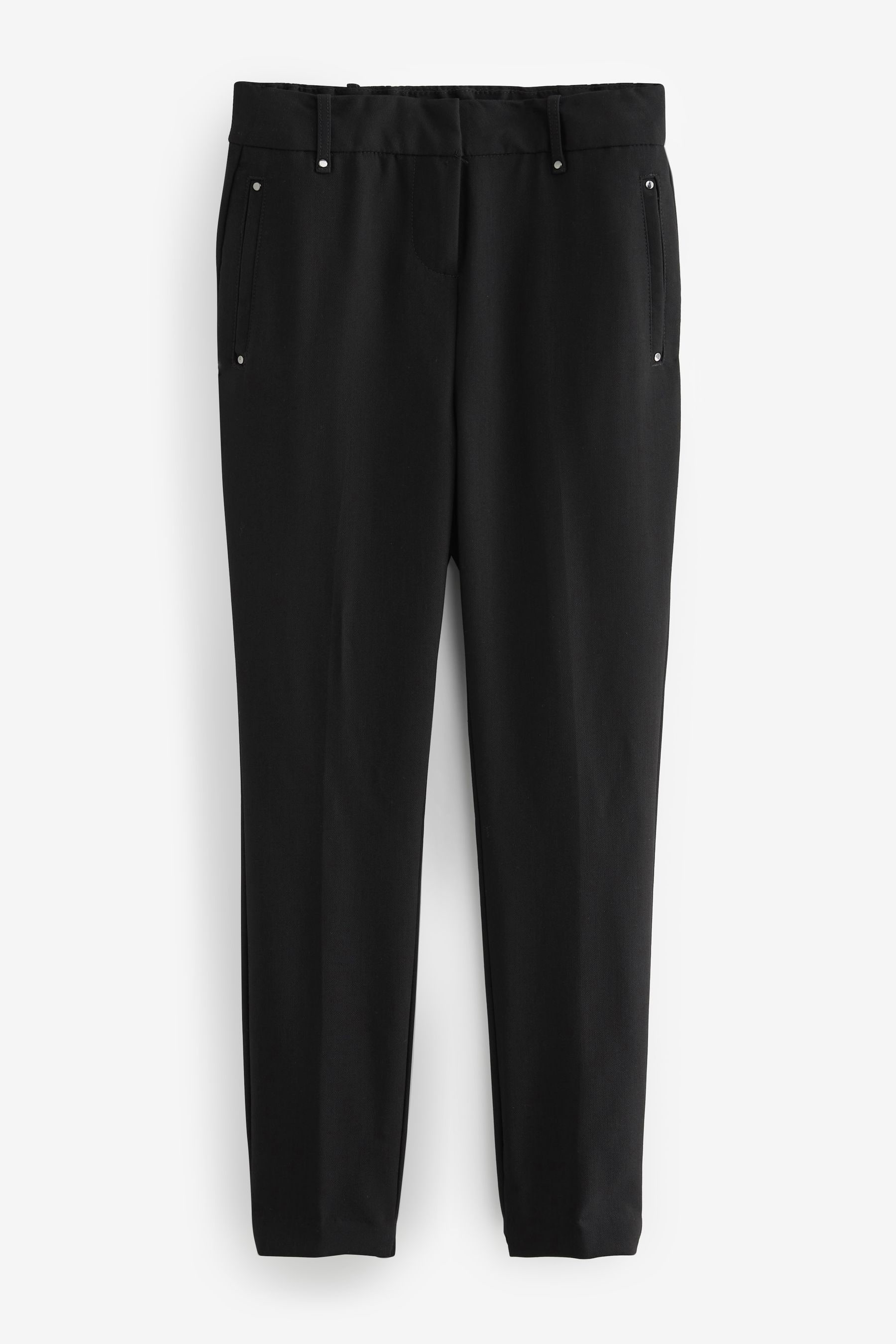 Long leg skinny black trousers online