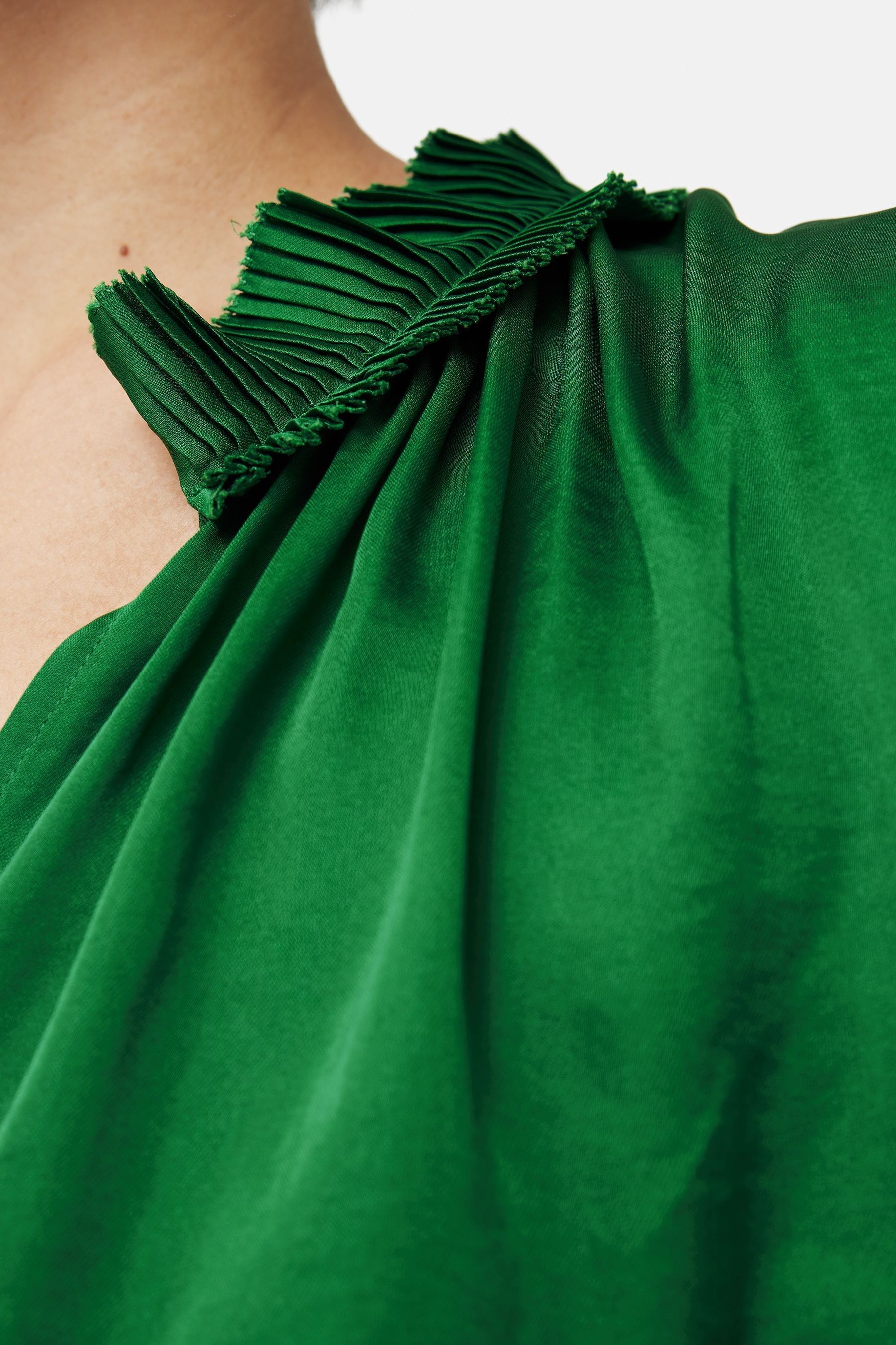 Buy Jigsaw Green Recycled Satin Ruffle Top from the Next UK online