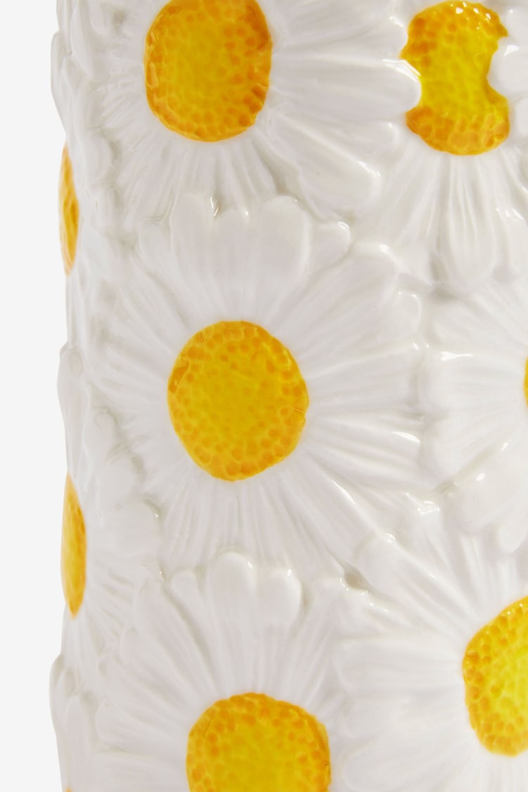 White Daisy Ceramic Cylinder Flower Vase - Image 3 of 3