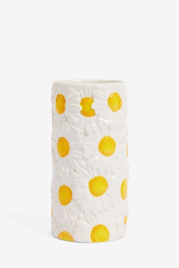 White Daisy Ceramic Cylinder Flower Vase