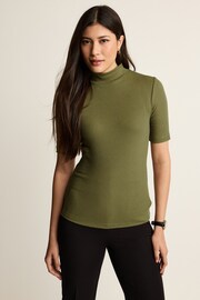 Olive Green Half Sleeve High Neck T-Shirt - Image 2 of 8