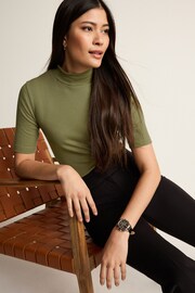 Olive Green Half Sleeve High Neck T-Shirt - Image 4 of 8