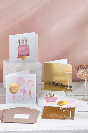 6 Pack Pink Chic Birthday Cards