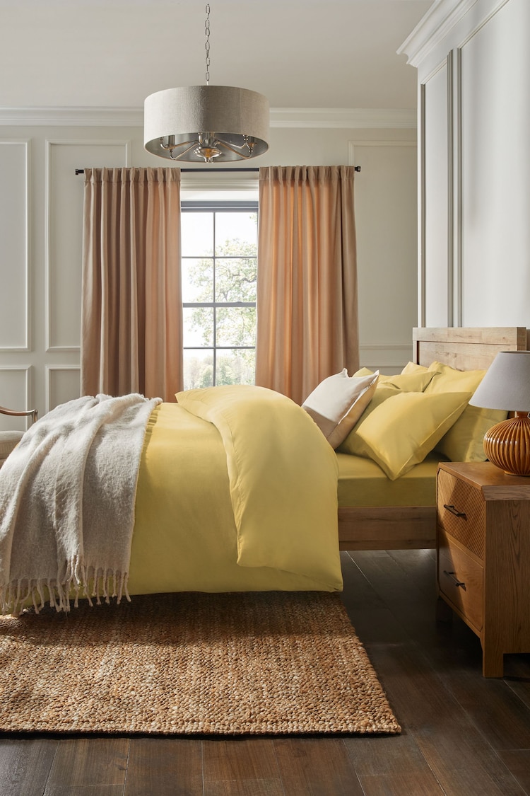 Mustard Yellow Collection Luxe 200 Thread Count 100% Egyptian Cotton Percale Duvet Cover And Pillowcase Set - Image 1 of 5