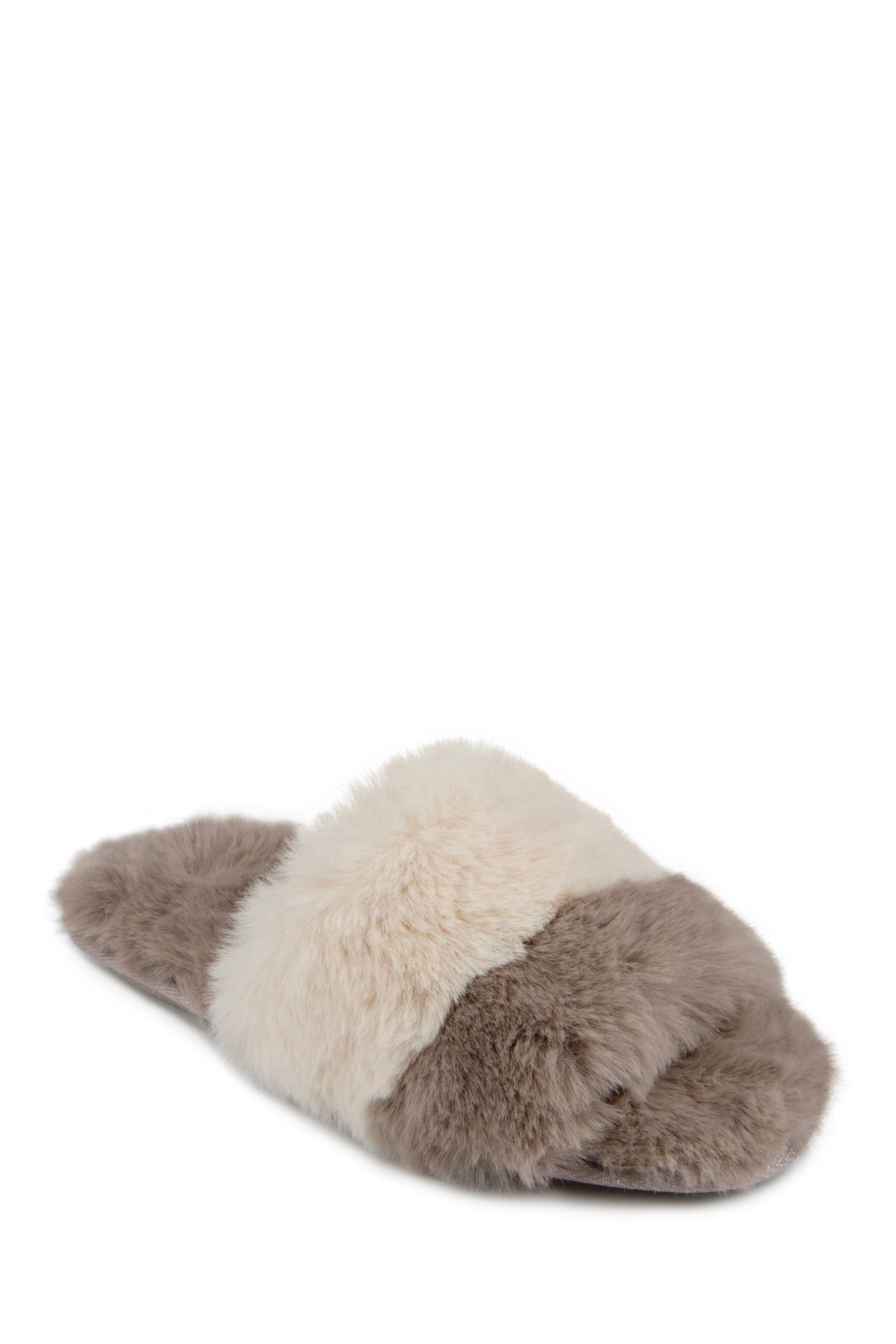 White company faux fur strap slider slippers sales