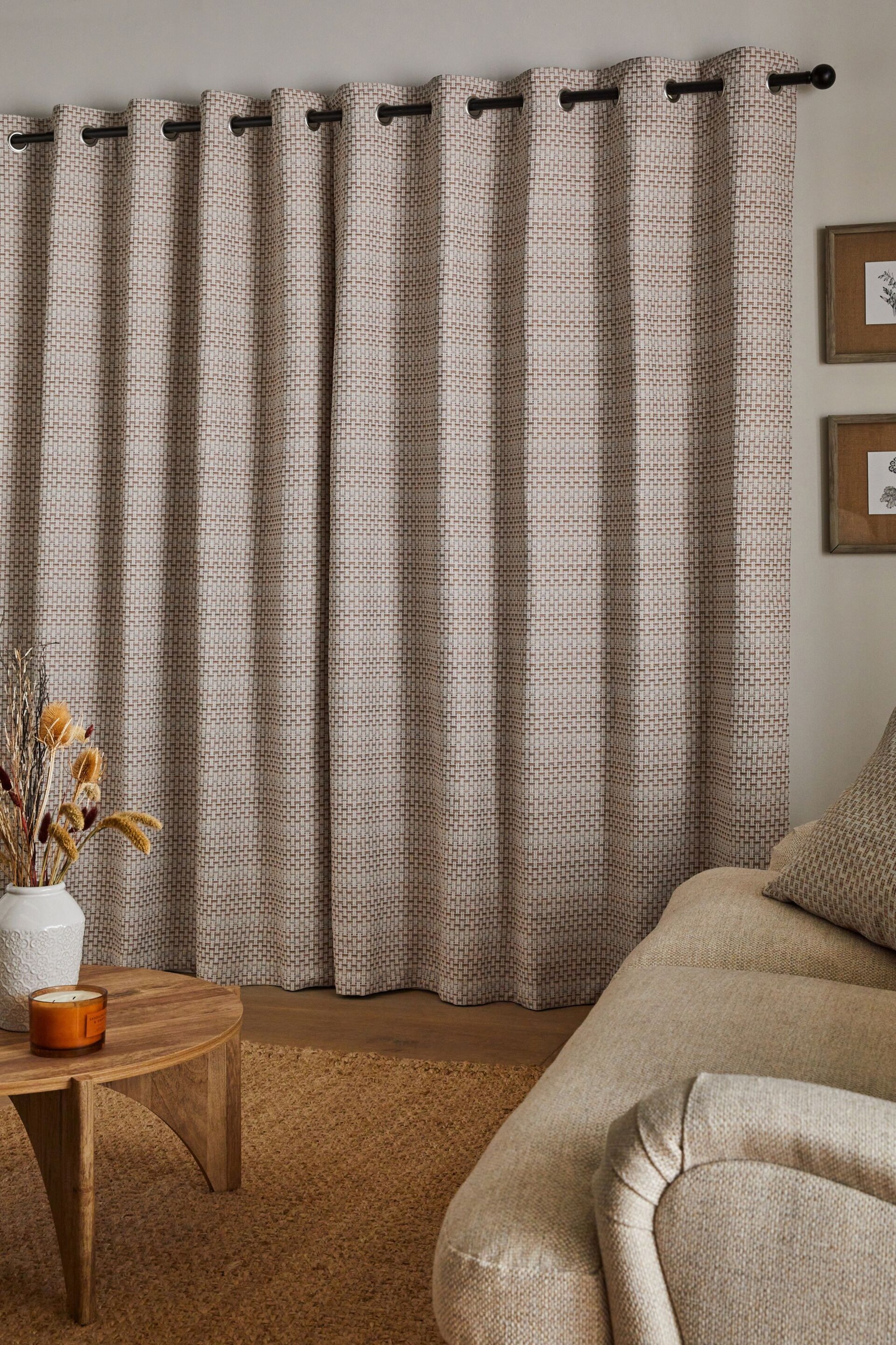 Natural/Pink Chunky Texture Eyelet Lined Curtains - Image 1 of 5