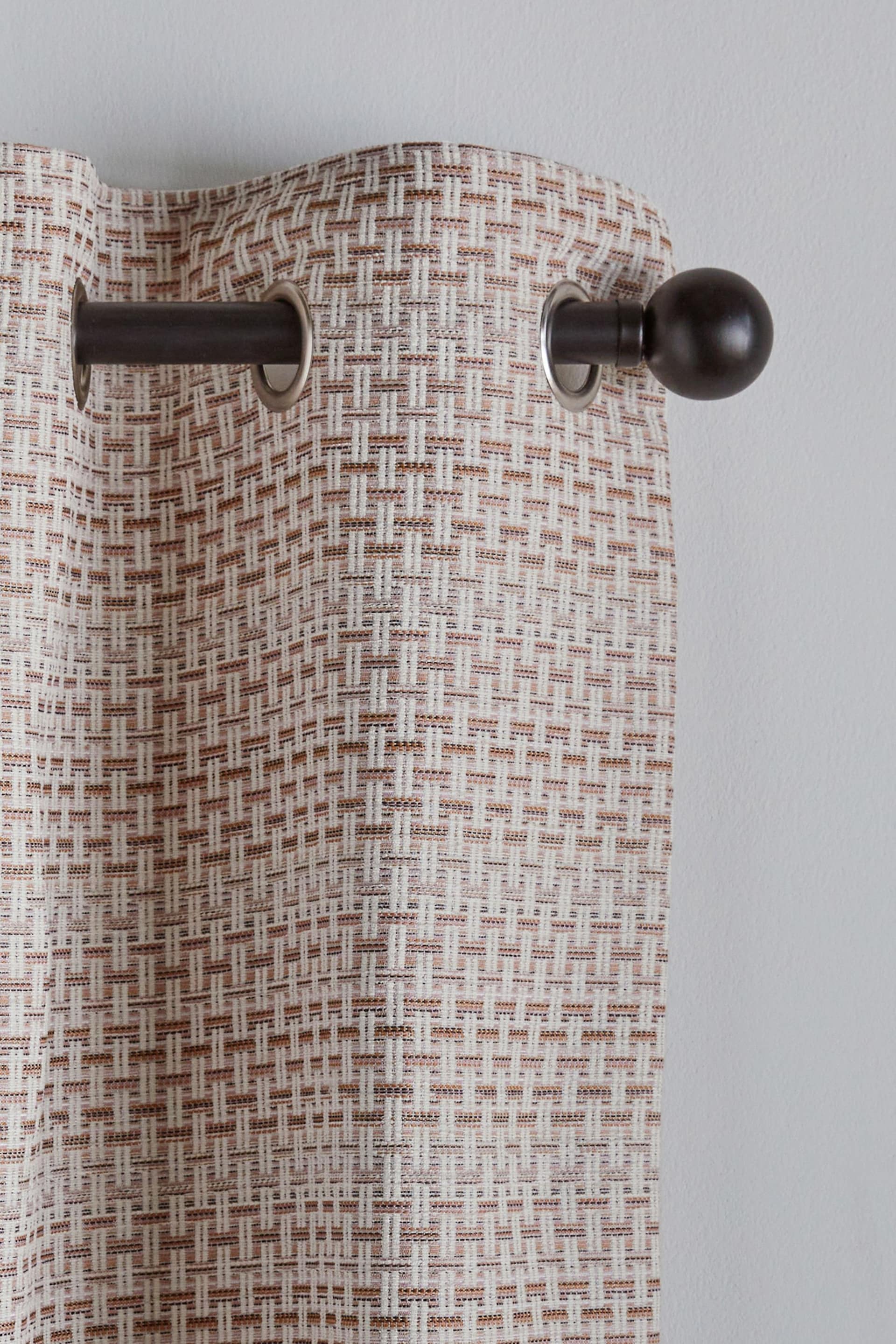 Natural/Pink Chunky Texture Eyelet Lined Curtains - Image 4 of 5