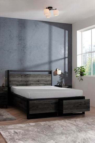 Bronx Black Oak Effect Axel Wooden Drawer Storage Bed Frame