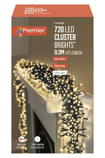 Premier Decorations Ltd White Clusters Timer 720 Christmas Line Lights