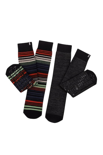 Totes Black Mens Toasties Original Slipper Socks Pack Of 2