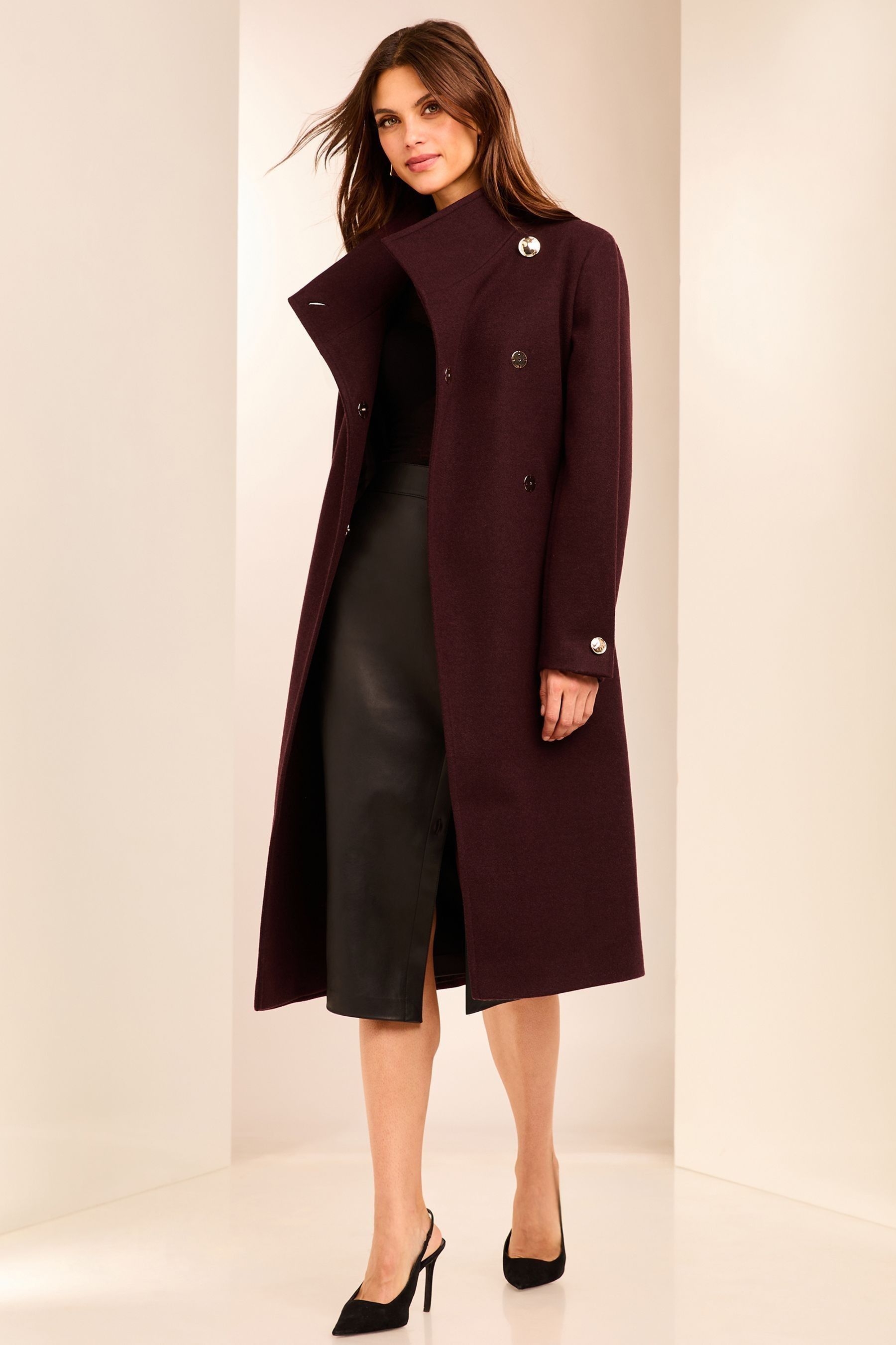 Burgundy funnel neck coat best sale