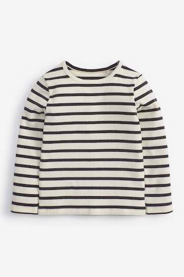 Black/White Stripe T-Shirt Cotton Rich Long Sleeve Rib T-Shirt (3mths-7yrs)