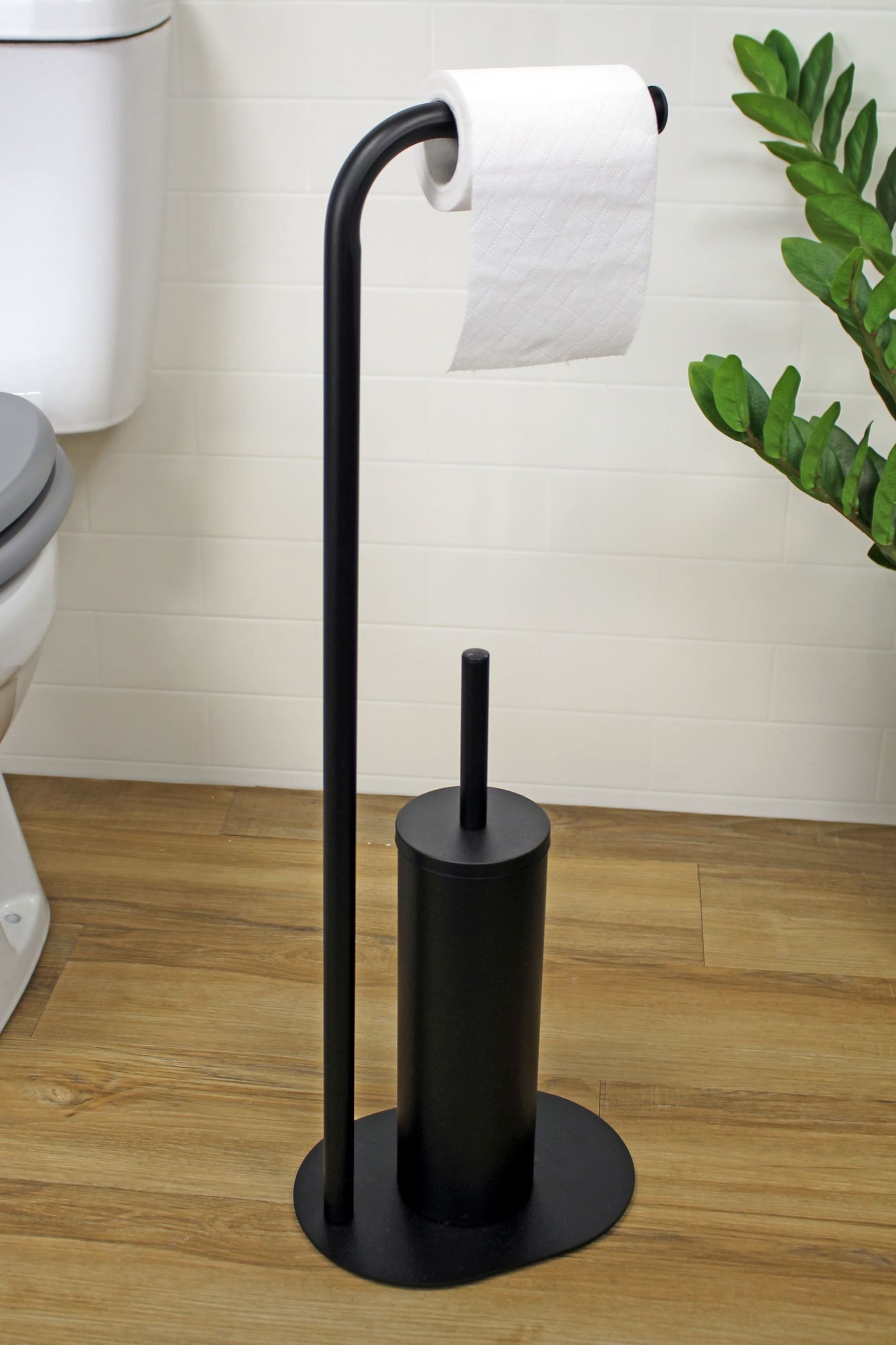 Showerdrape Black Aspen Freestanding Toilet Roll Holder and Brush Holder - Image 2 of 4
