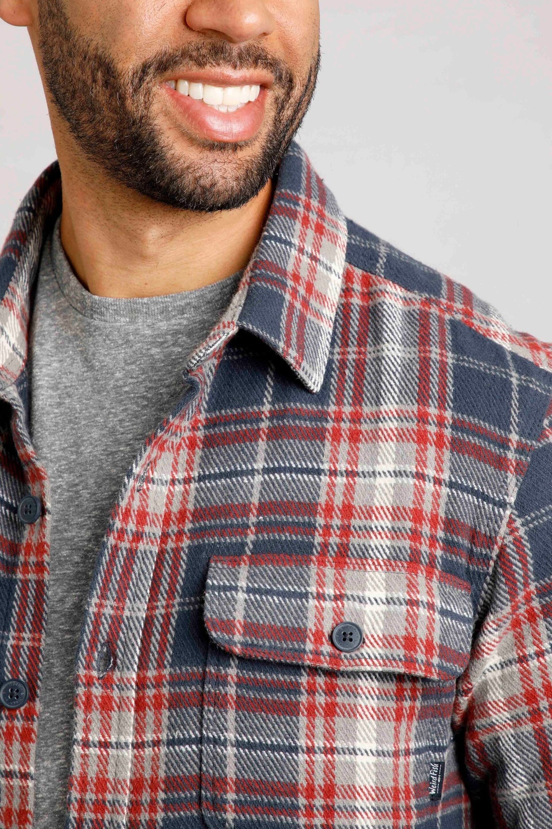 Weird Fish Blue Dawson Checked Overshirt - Image 4 of 7