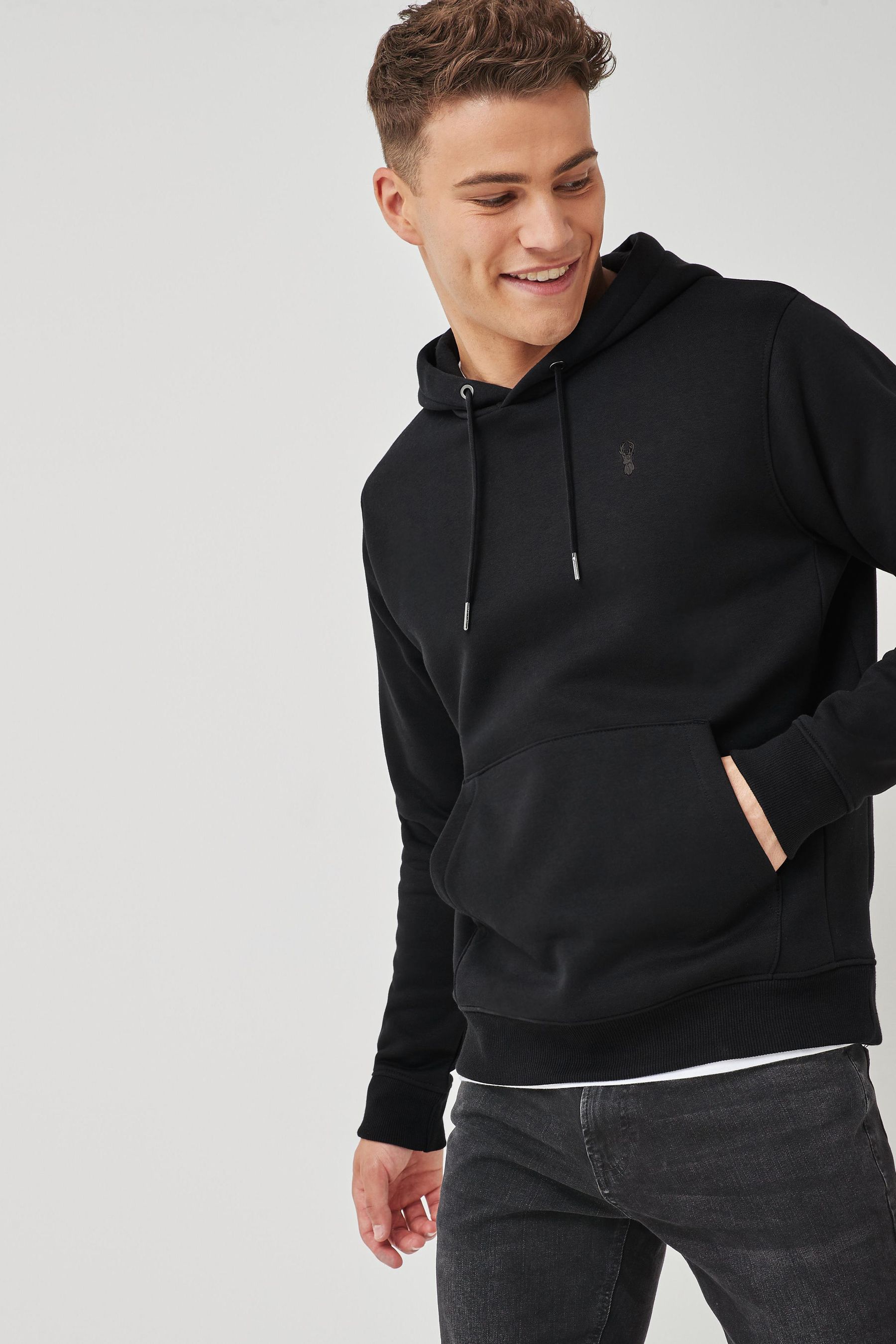 Buy Black Regular Fit Jersey Cotton Rich Overhead Hoodie from the Next UK online shop
