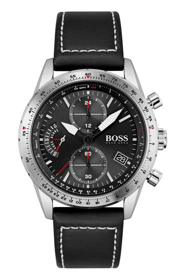 BOSS Black Pilot Edition Chrono Leather Strap Watch