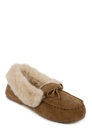 Totes Brown Isotoner Ladies Genuine Suede Moccasin with Faux Fur Lining - Image 3 of 5