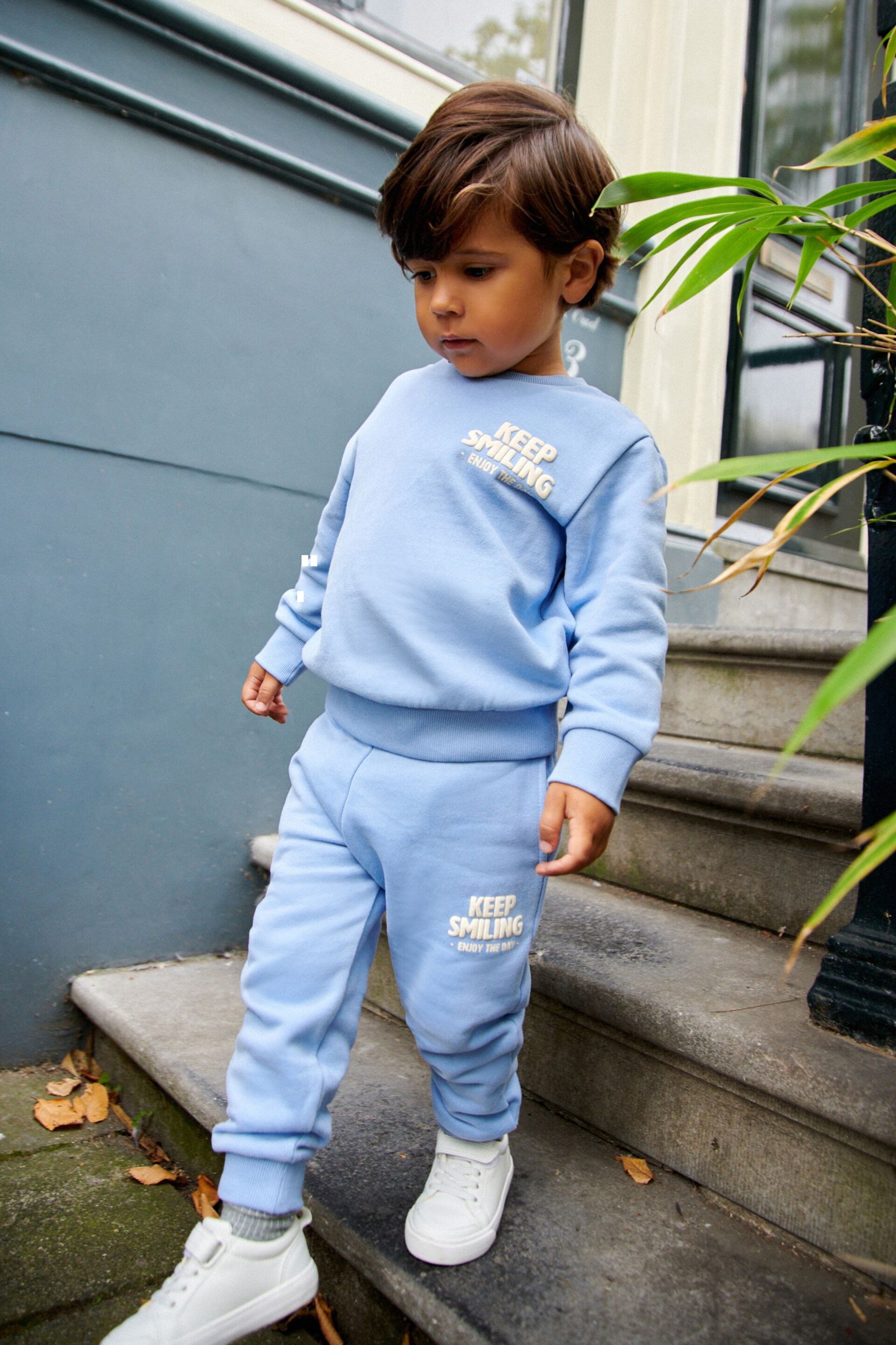 Light Blue Slogan Sweatshirt And Joggers Set (3mths-7yrs) - Image 1 of 5