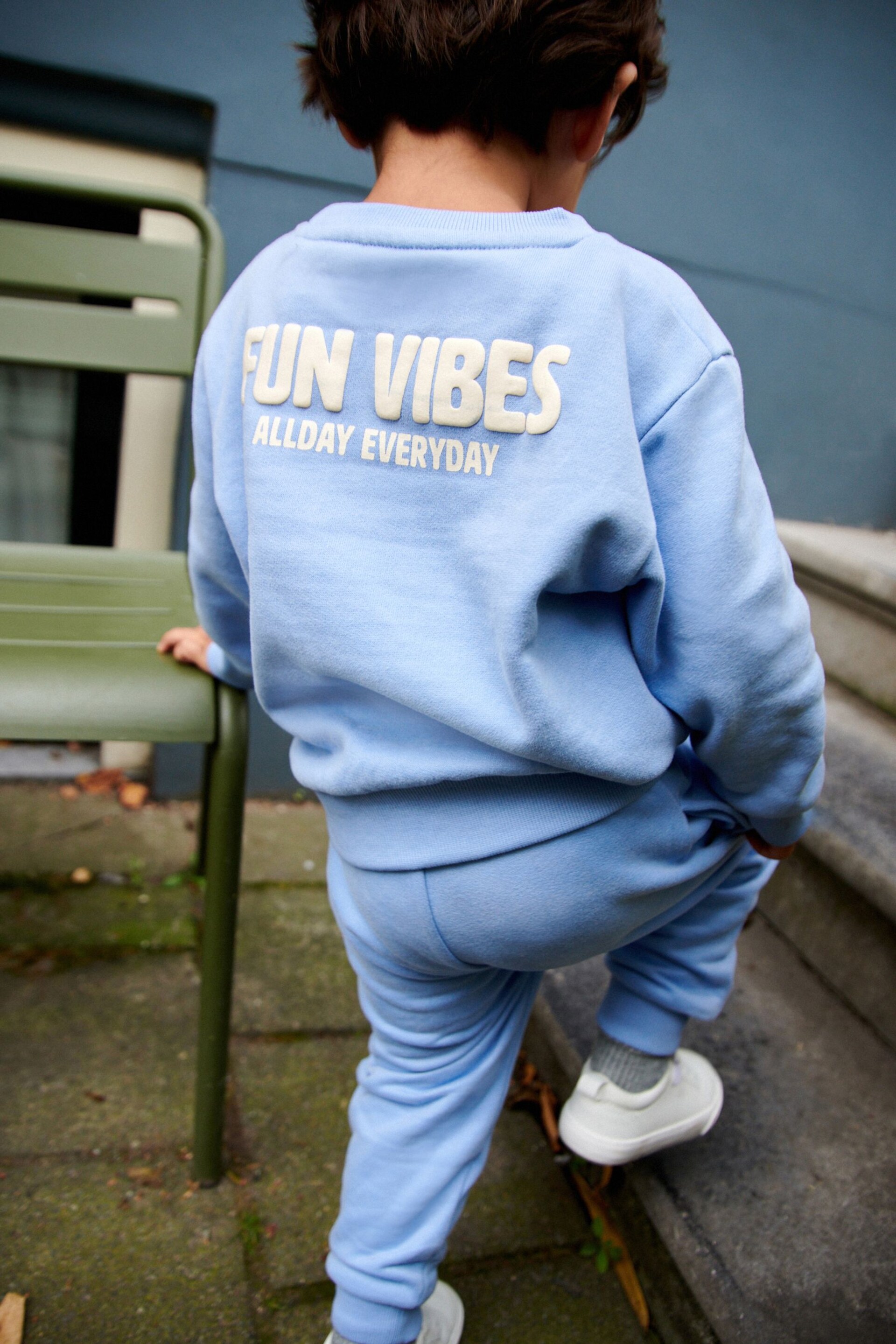 Light Blue Slogan Sweatshirt And Joggers Set (3mths-7yrs) - Image 2 of 5