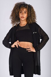 Pineapple Black Monroe Womens Longline Mesh Panel Cardigan - Image 1 of 5