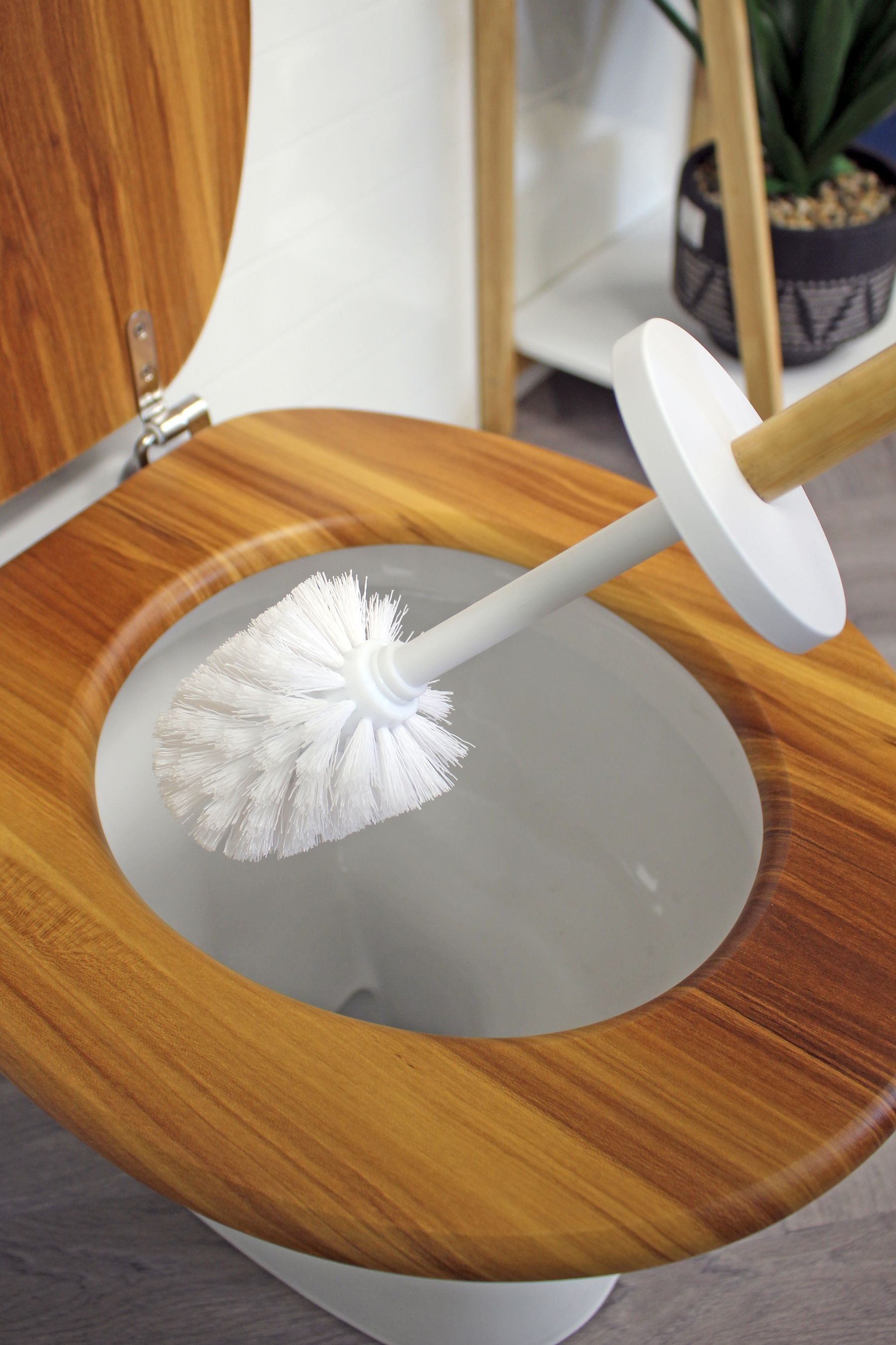 White wooden toilet brush holder hot sale