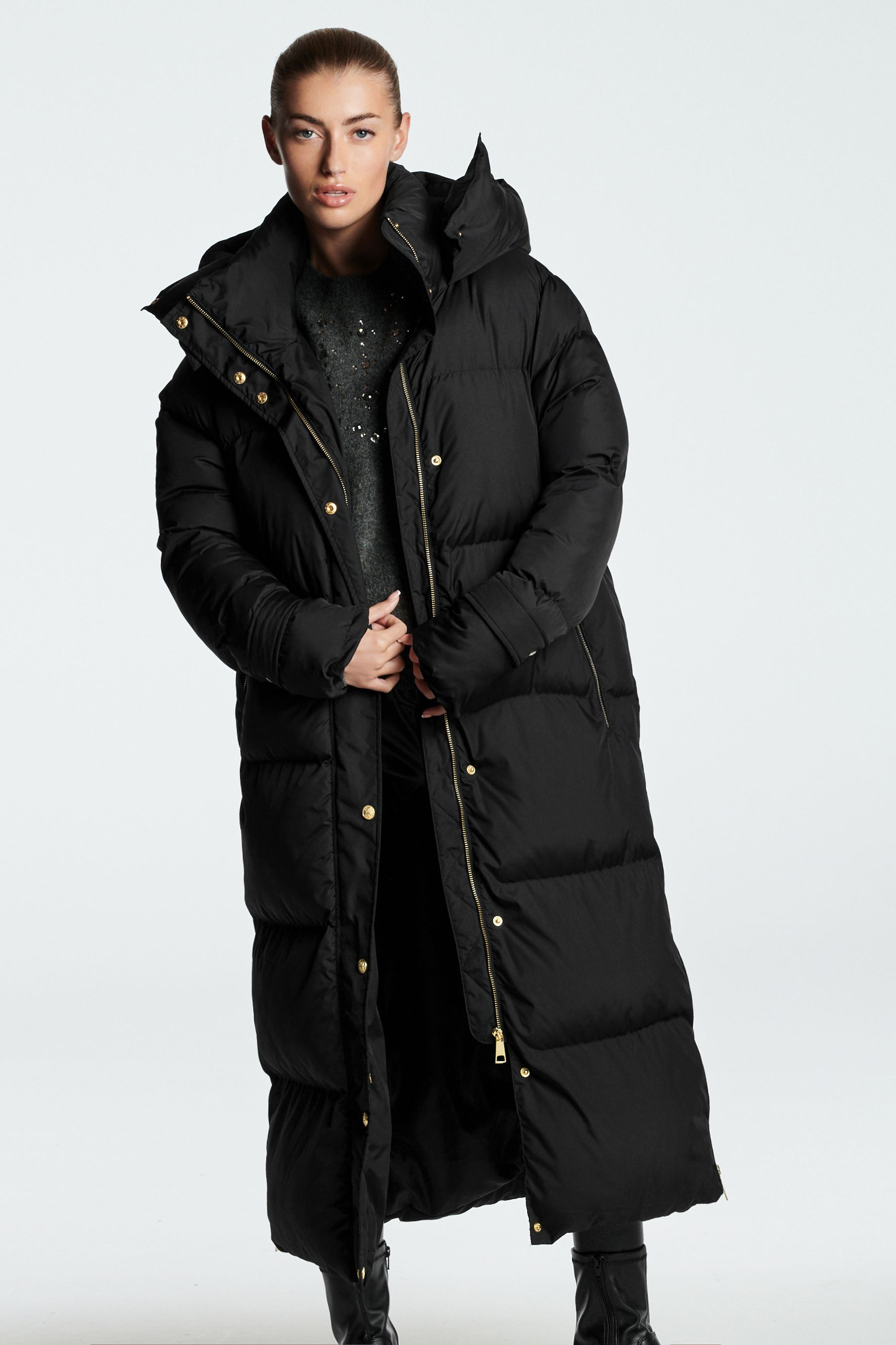Buy Black Longline Hooded Padded Coat from Next Luxembourg