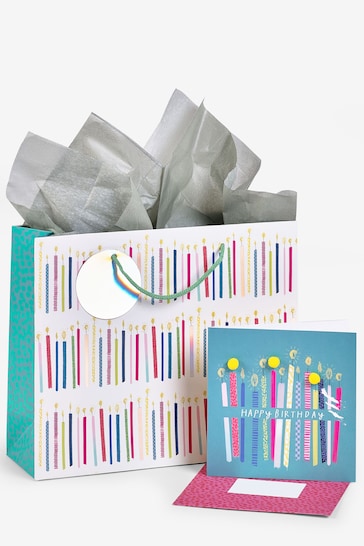 Teal Blue Candle Gift Bag and Card Set